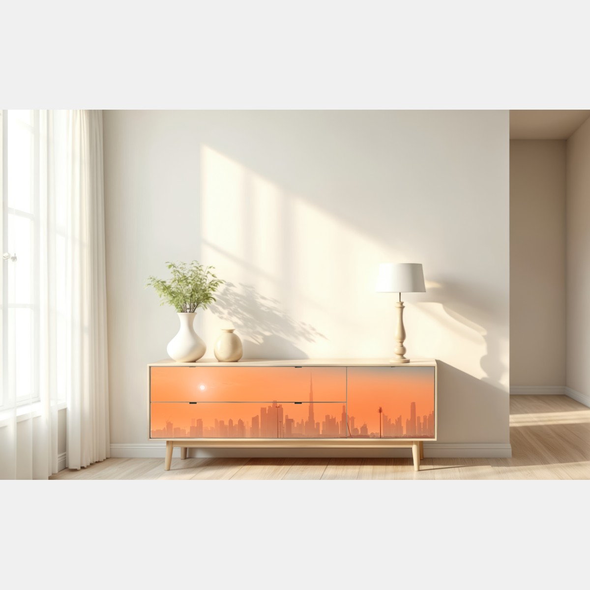 Repositionierbarer Aufkleber Dubai skyline bei sonnenaufgang – Wallnifity® Repositionierbarer Aufkleber Dubai skyline bei sonnenaufgang – Wallnifity®