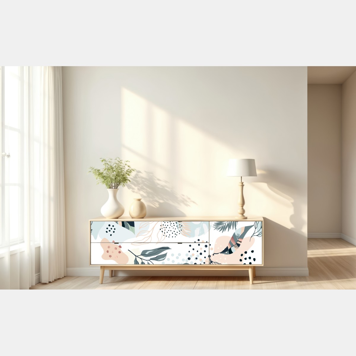 Repositionierbarer Aufkleber pastellfarbenes botanisches abstraktes muster – Wallnifity® Repositionierbarer Aufkleber pastellfarbenes botanisches abstraktes muster – Wallnifity®