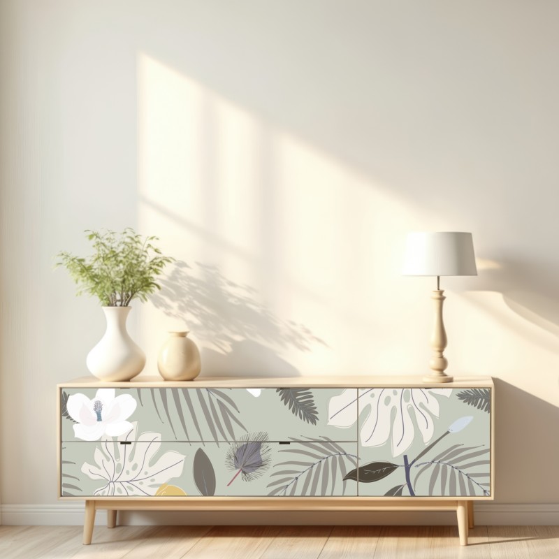Repositionierbarer Aufkleber zartes pastell botanikmuster – Wallnifity® Repositionierbarer Aufkleber zartes pastell botanikmuster – Wallnifity®