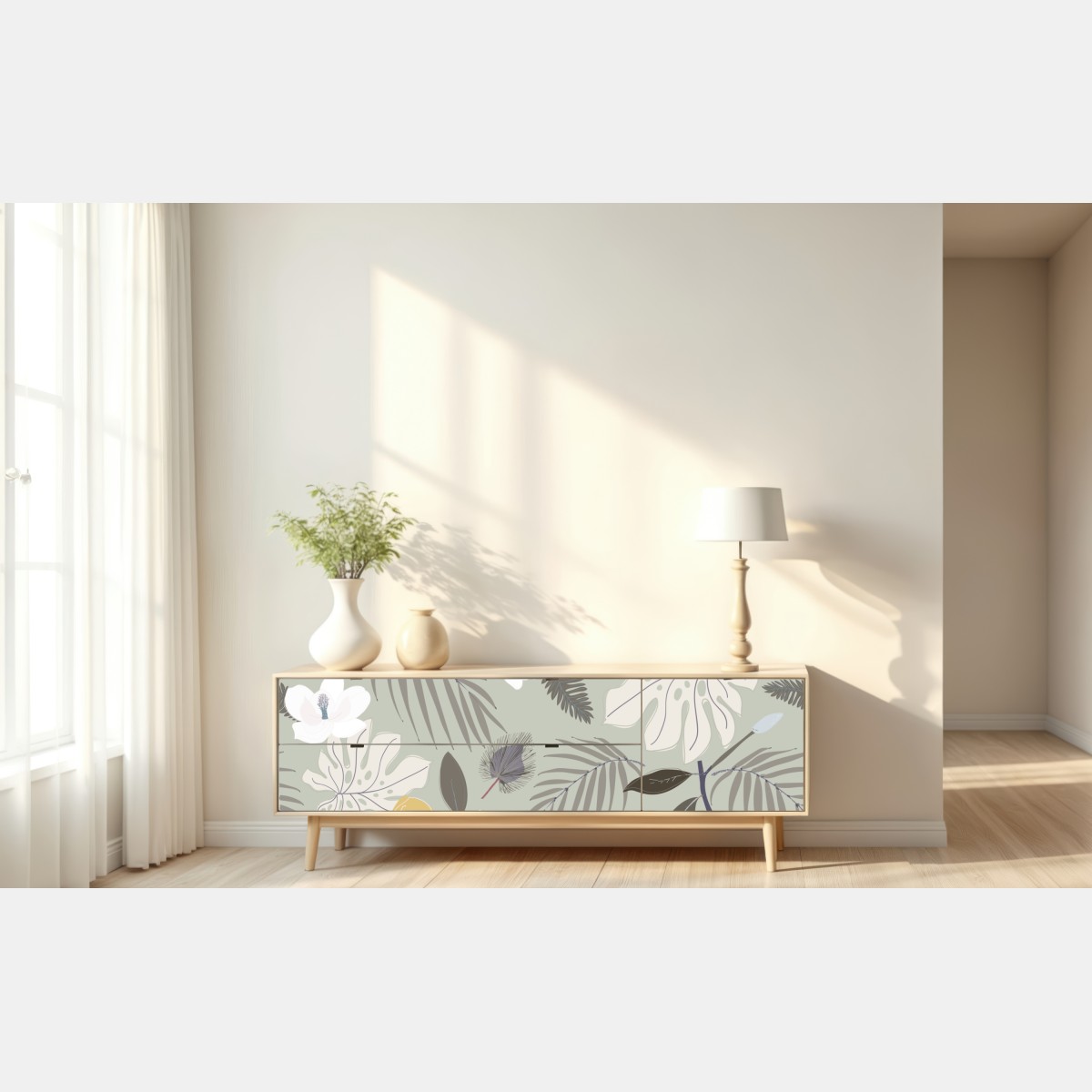 Repositionierbarer Aufkleber zartes pastell botanikmuster – Wallnifity® Repositionierbarer Aufkleber zartes pastell botanikmuster – Wallnifity®