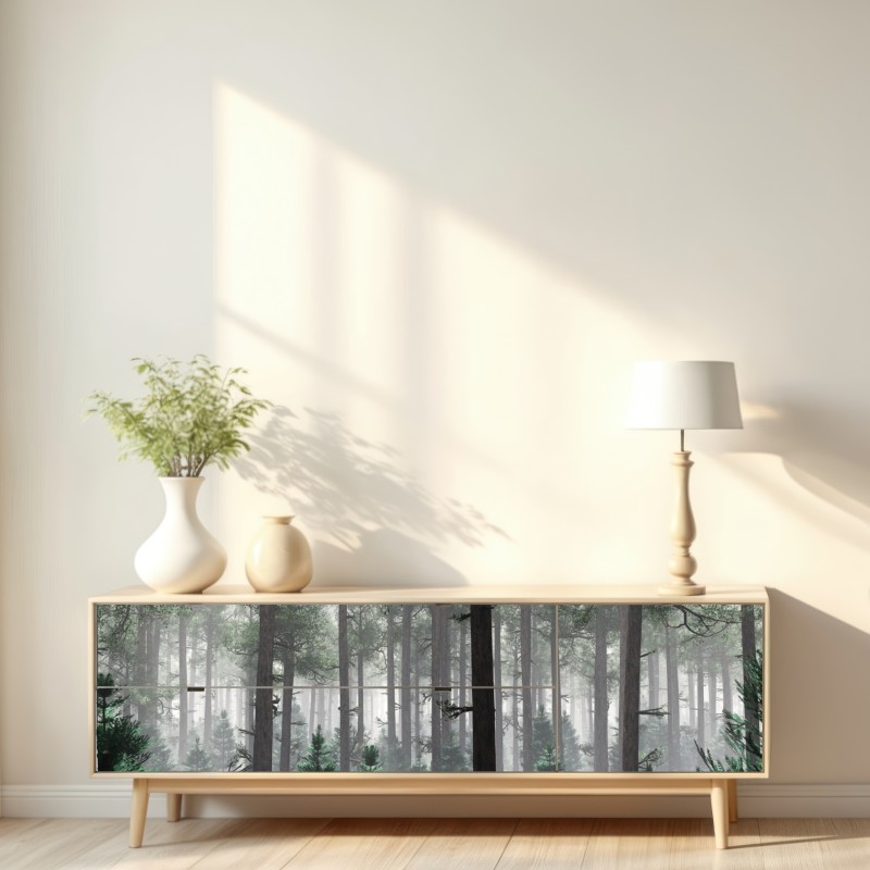 Repositionierbarer Aufkleber nebliger immergrüner wald – Wallnifity® Repositionierbarer Aufkleber nebliger immergrüner wald – Wallnifity®