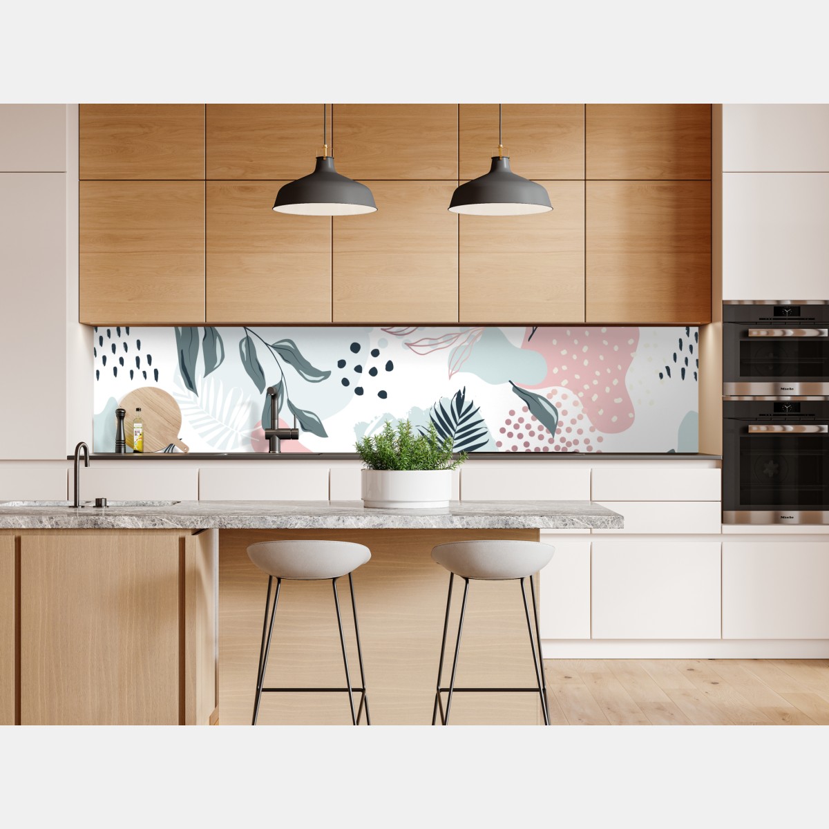 Repositionierbarer Aufkleber pastellfarbenes botanisches abstraktes muster – Wallnifity® Repositionierbarer Aufkleber pastellfarbenes botanisches abstraktes muster – Wallnifity®