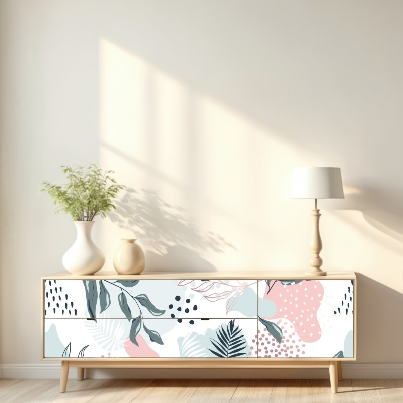 Repositionierbarer Aufkleber pastellfarbenes botanisches abstraktes muster – Wallnifity® Repositionierbarer Aufkleber pastellfarbenes botanisches abstraktes muster – Wallnifity®