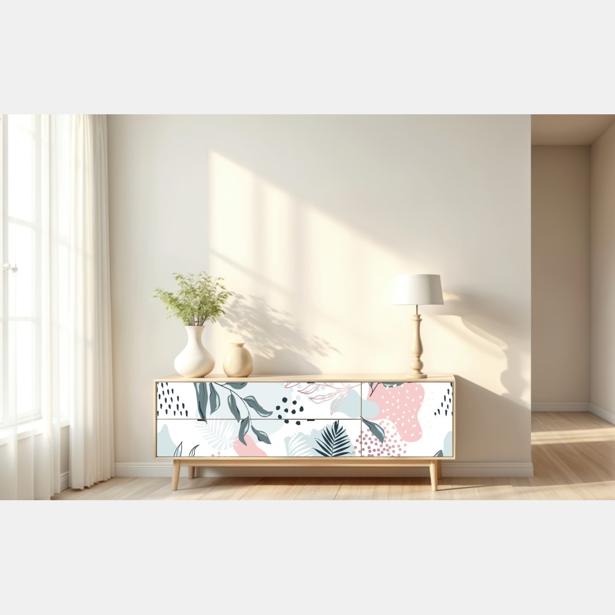 Repositionierbarer Aufkleber pastellfarbenes botanisches abstraktes muster – Wallnifity® Repositionierbarer Aufkleber pastellfarbenes botanisches abstraktes muster – Wallnifity®