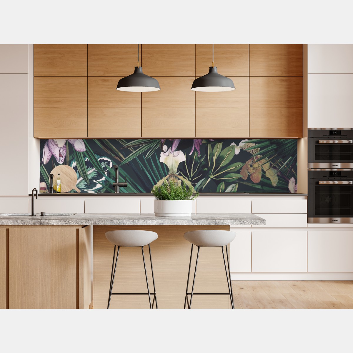 Repositionierbarer Aufkleber tropische orchideen in aquarell und palmblättern – Wallnifity® Repositionierbarer Aufkleber tropische orchideen in aquarell und palmblättern – Wallnifity®