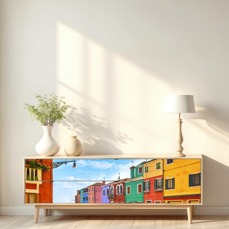 Repositionierbarer Aufkleber bunte kanalhäuser von Burano – Wallnifity® Repositionierbarer Aufkleber bunte kanalhäuser von Burano – Wallnifity®