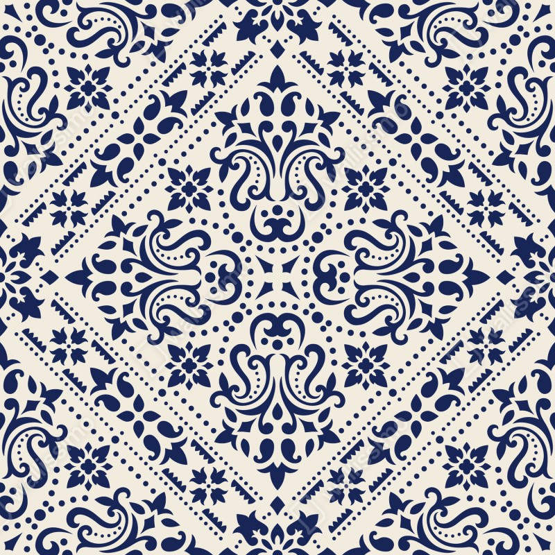 Repositionierbarer Aufkleber marineblaues damast-fliesenmuster – Wallnifity® Repositionierbarer Aufkleber marineblaues damast-fliesenmuster – Wallnifity®