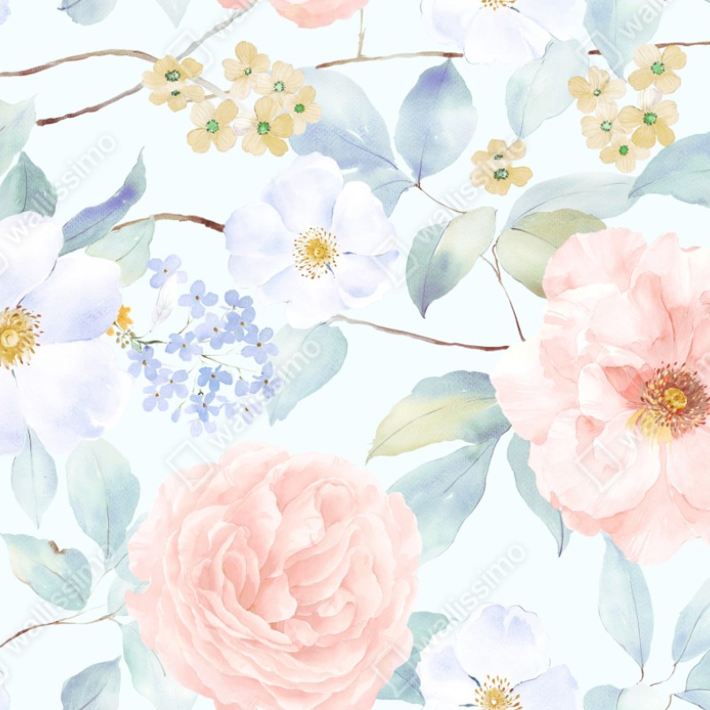 Repositionierbarer Aufkleber zarte pastellblumen in aquarell – Wallnifity® Repositionierbarer Aufkleber zarte pastellblumen in aquarell – Wallnifity®