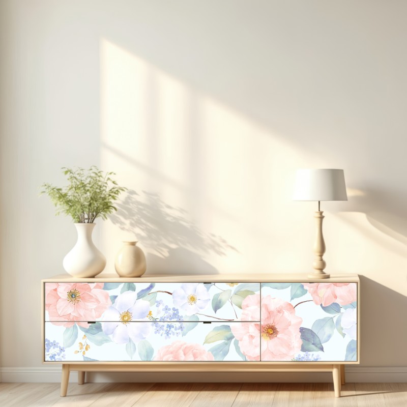 Repositionierbarer Aufkleber zarte pastellblumen in aquarell – Wallnifity® Repositionierbarer Aufkleber zarte pastellblumen in aquarell – Wallnifity®