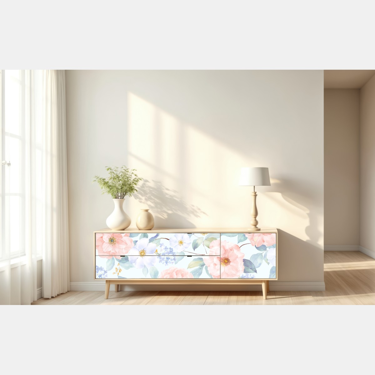 Repositionierbarer Aufkleber zarte pastellblumen in aquarell – Wallnifity® Repositionierbarer Aufkleber zarte pastellblumen in aquarell – Wallnifity®