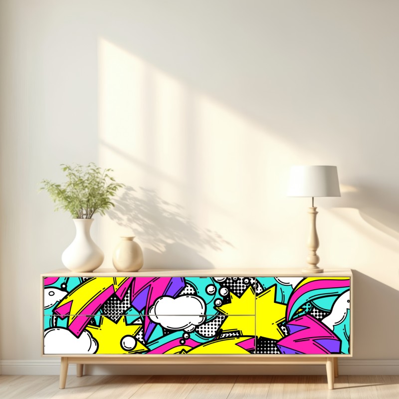 Repositionierbarer Aufkleber farbenfrohes pop-art comicmuster – Wallnifity® Repositionierbarer Aufkleber farbenfrohes pop-art comicmuster – Wallnifity®