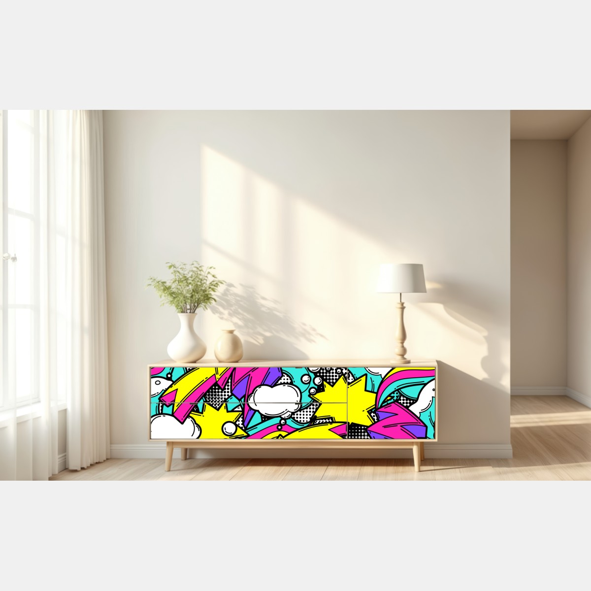 Repositionierbarer Aufkleber farbenfrohes pop-art comicmuster – Wallnifity® Repositionierbarer Aufkleber farbenfrohes pop-art comicmuster – Wallnifity®