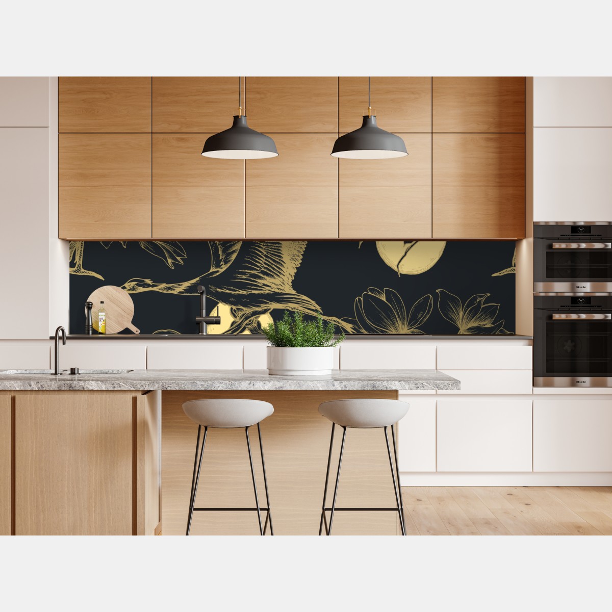 Repositionierbarer Aufkleber goldene kraniche und mondmuster – Wallnifity® Repositionierbarer Aufkleber goldene kraniche und mondmuster – Wallnifity®
