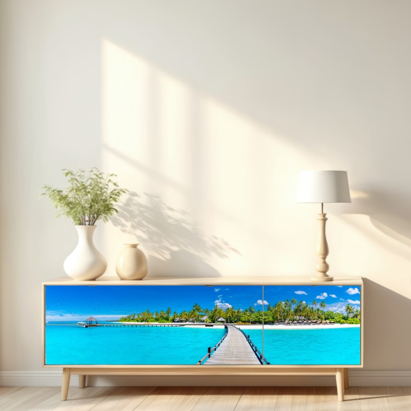 Repositionierbarer Aufkleber tropischer türkiser strand – Wallnifity® Repositionierbarer Aufkleber tropischer türkiser strand – Wallnifity®