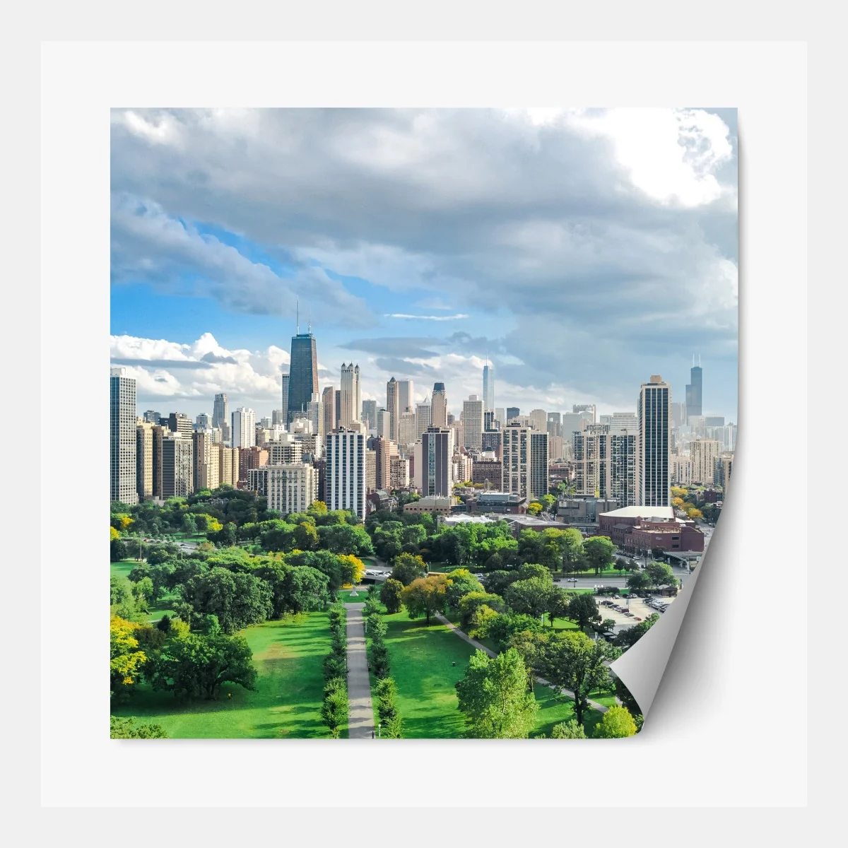 Repositionierbarer Aufkleber stadtpanorama über grünem park – Wallnifity® Repositionierbarer Aufkleber stadtpanorama über grünem park – Wallnifity®