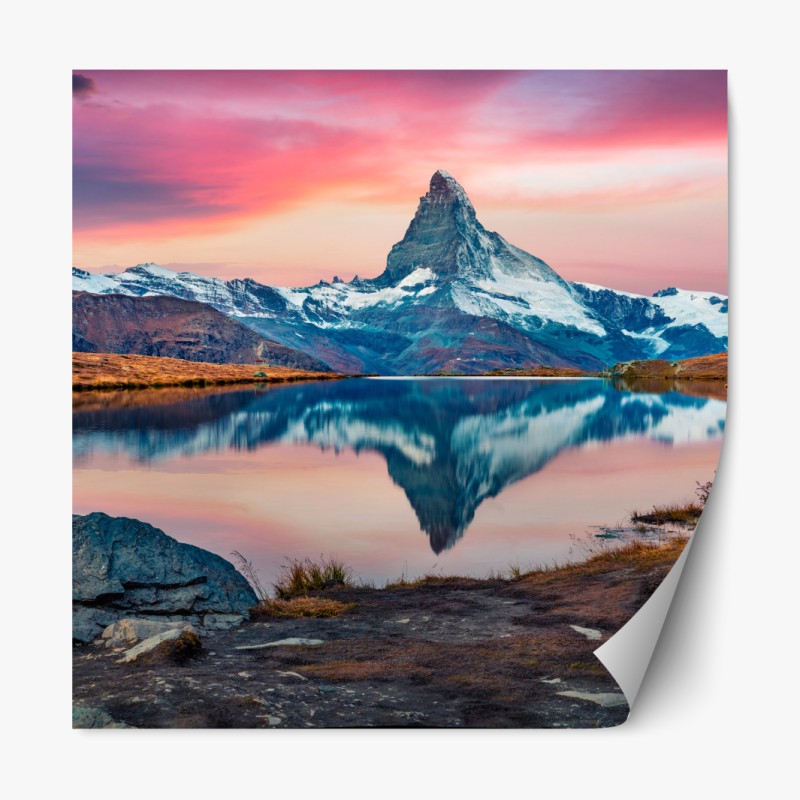 Repositionierbarer Aufkleber winterlicher sonnenaufgang über zugefrorenem fluss – Wallnifity®
