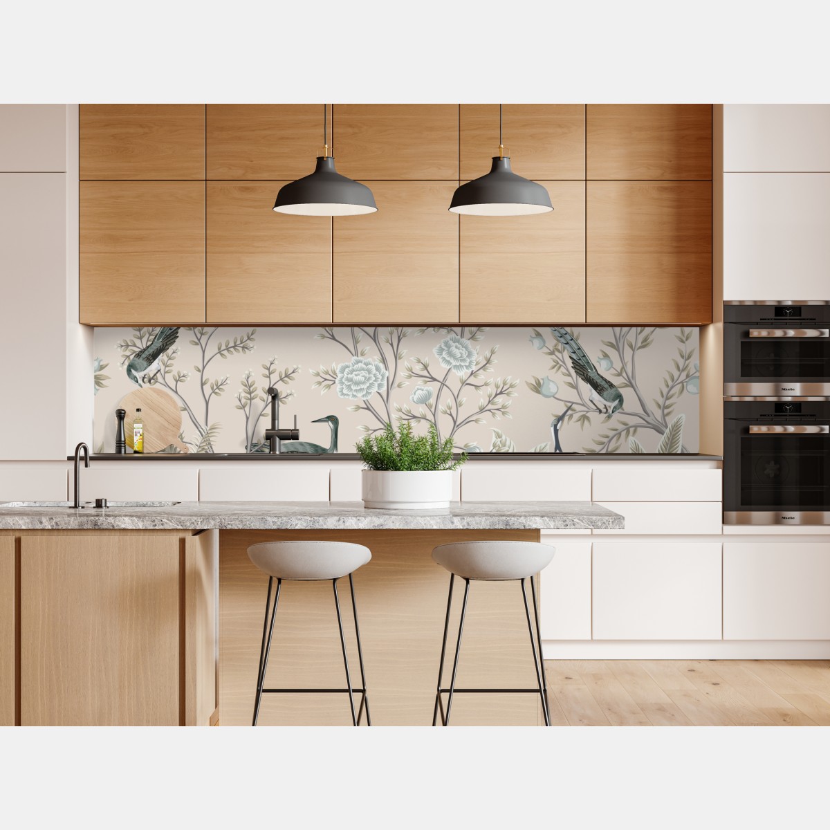 Repositionierbarer Aufkleber elegante vögel und blühende zweige – Wallnifity® Repositionierbarer Aufkleber elegante vögel und blühende zweige – Wallnifity®