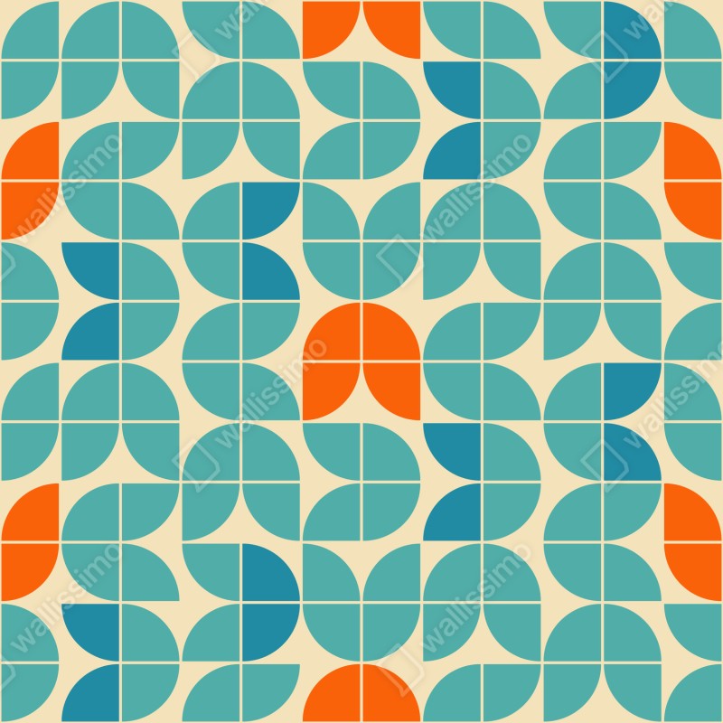 Repositionierbarer Aufkleber retro geometrisches fliesenmuster in türkis und orange – Wallnifity® Repositionierbarer Aufkleber retro geometrisches fliesenmuster in türkis und orange – Wallnifity®