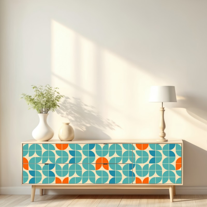 Repositionierbarer Aufkleber retro geometrisches fliesenmuster in türkis und orange – Wallnifity® Repositionierbarer Aufkleber retro geometrisches fliesenmuster in türkis und orange – Wallnifity®