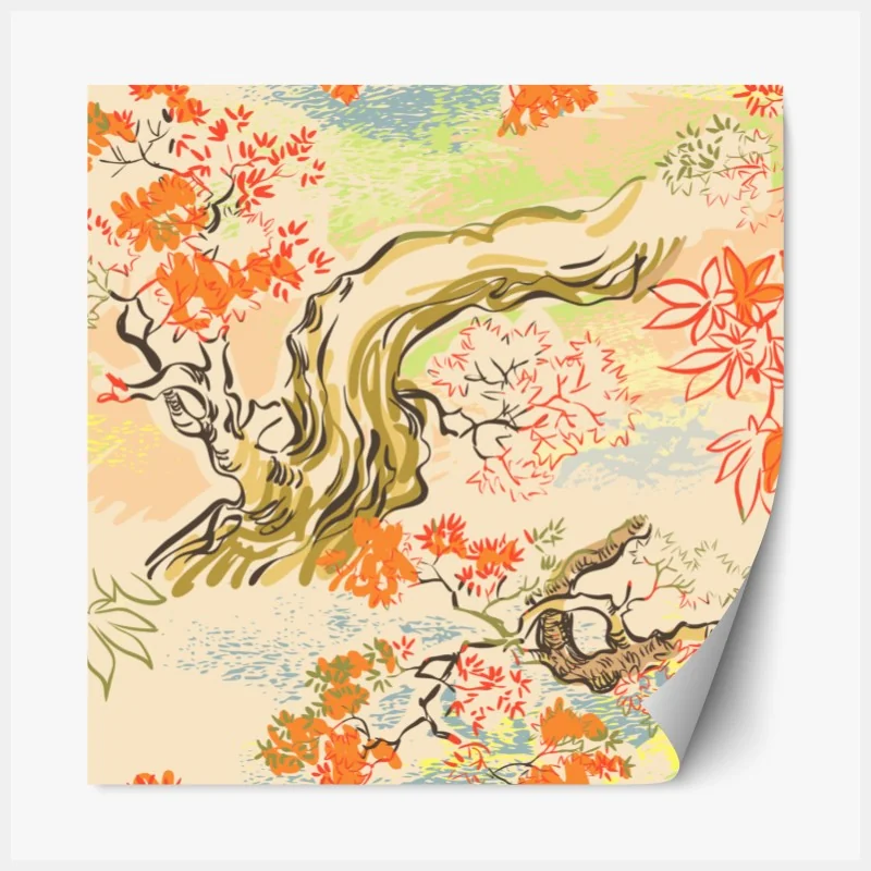 Repositionierbarer Aufkleber orientalisches baummuster mit blättern