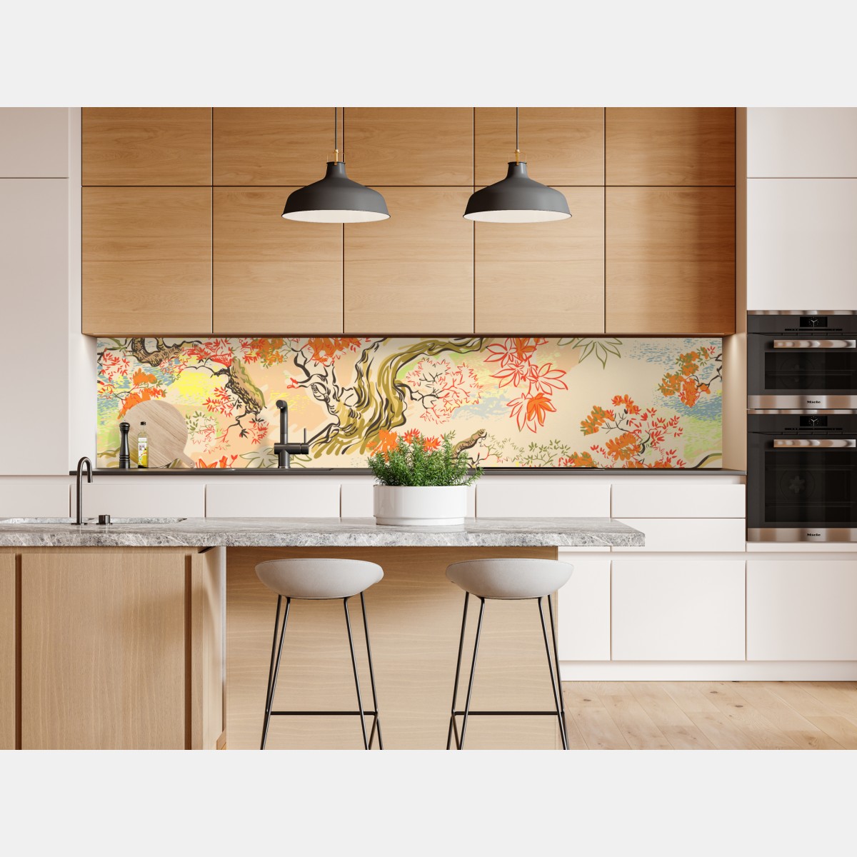 Repositionierbarer Aufkleber orientalisches baummuster mit blättern – Wallnifity® Repositionierbarer Aufkleber orientalisches baummuster mit blättern – Wallnifity®