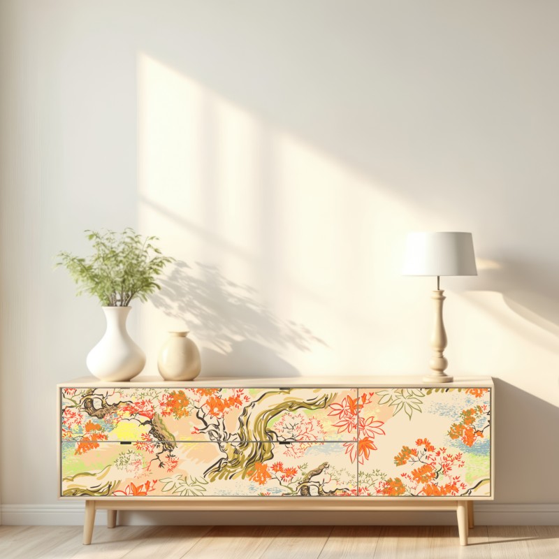 Repositionierbarer Aufkleber orientalisches baummuster mit blättern – Wallnifity® Repositionierbarer Aufkleber orientalisches baummuster mit blättern – Wallnifity®