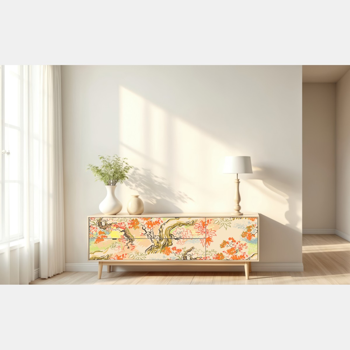 Repositionierbarer Aufkleber orientalisches baummuster mit blättern – Wallnifity® Repositionierbarer Aufkleber orientalisches baummuster mit blättern – Wallnifity®