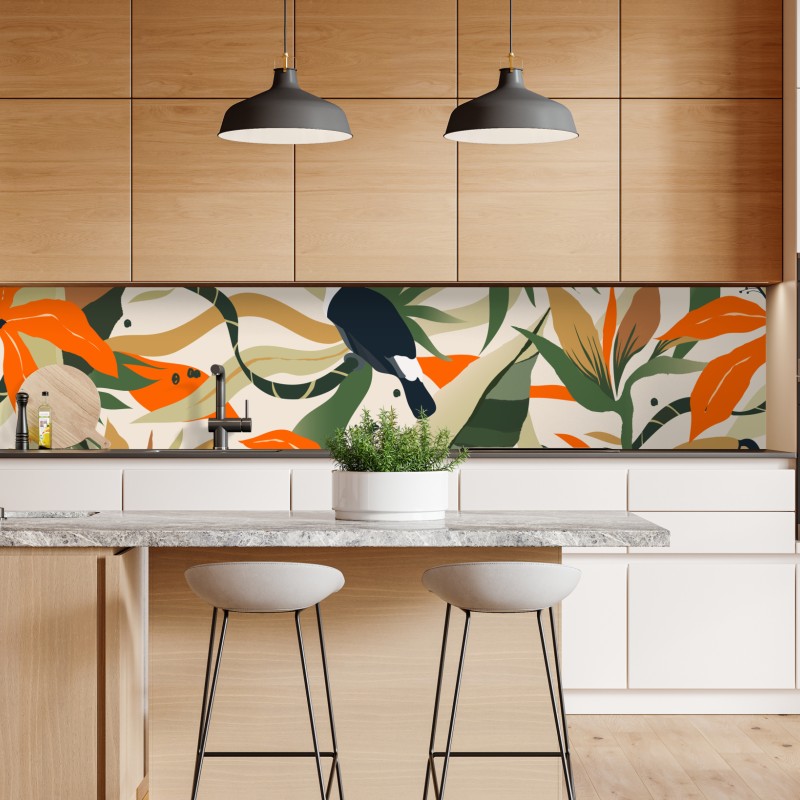 Repositionierbarer Aufkleber leuchtende rote heliconia blüte – Wallnifity®