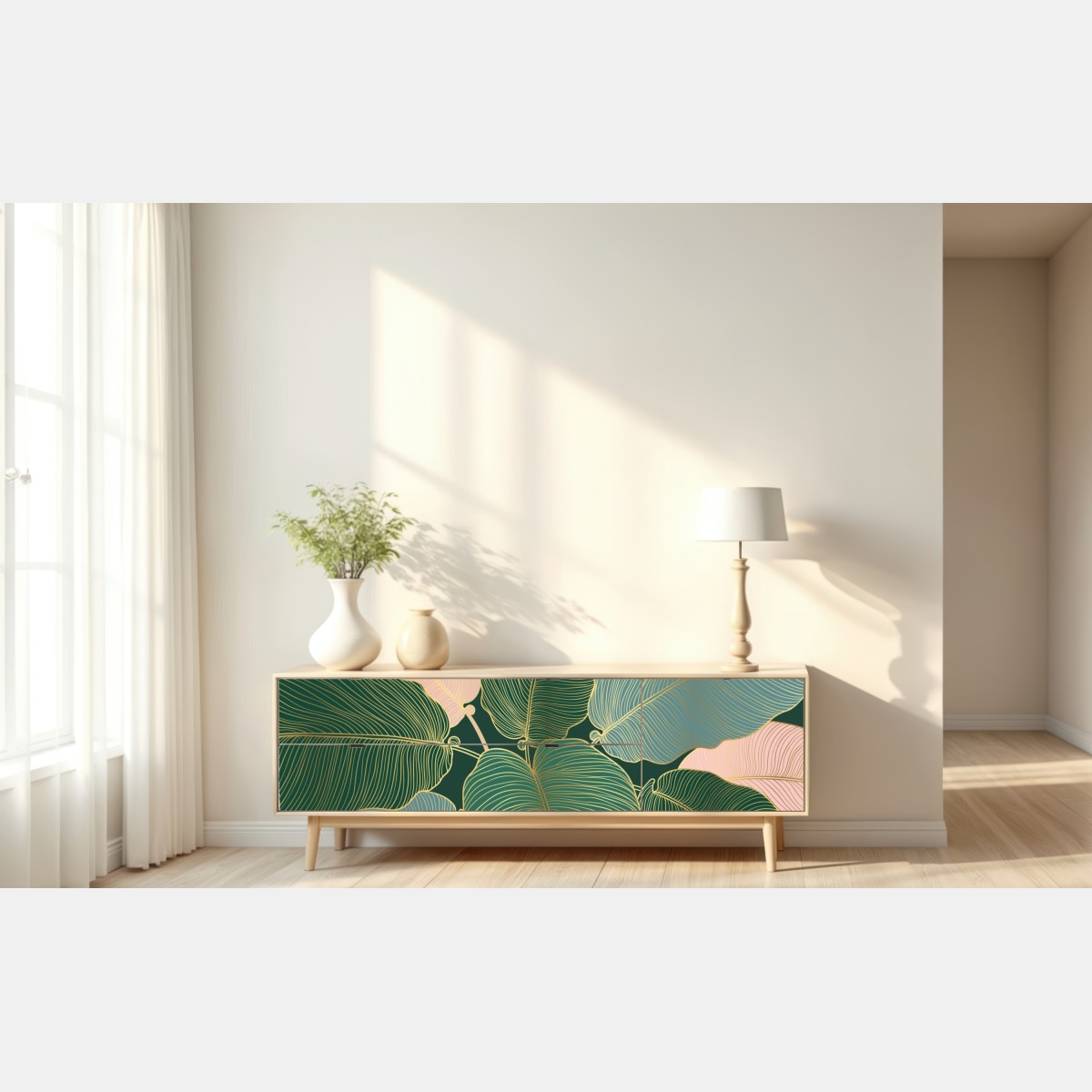 Repositionierbarer Aufkleber tropische blätter mit goldkontur – Wallnifity® Repositionierbarer Aufkleber tropische blätter mit goldkontur – Wallnifity®