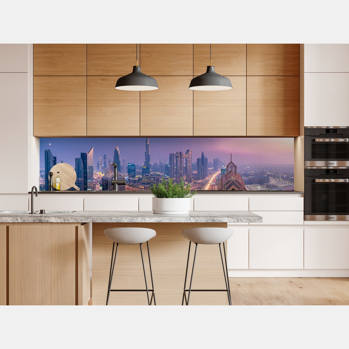 Repositionierbarer Aufkleber panoramablick auf Dubai bei dämmerung – Wallnifity® Repositionierbarer Aufkleber panoramablick auf Dubai bei dämmerung – Wallnifity®
