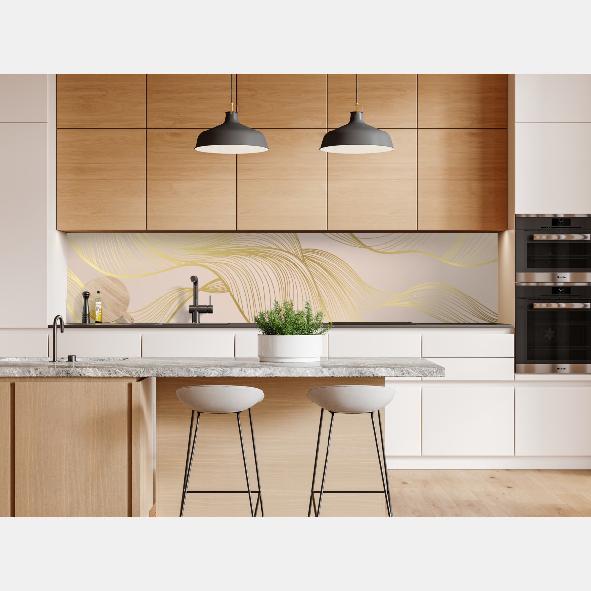 Repositionierbarer Aufkleber abstraktes muster goldener wellen – Wallnifity® Repositionierbarer Aufkleber abstraktes muster goldener wellen – Wallnifity®