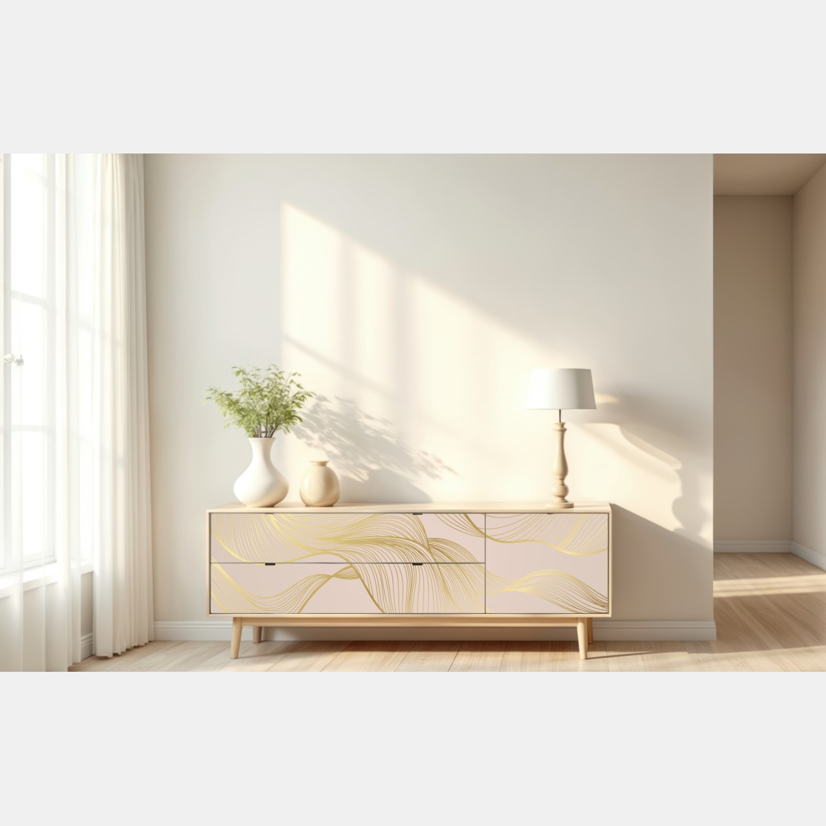Repositionierbarer Aufkleber abstraktes muster goldener wellen – Wallnifity® Repositionierbarer Aufkleber abstraktes muster goldener wellen – Wallnifity®
