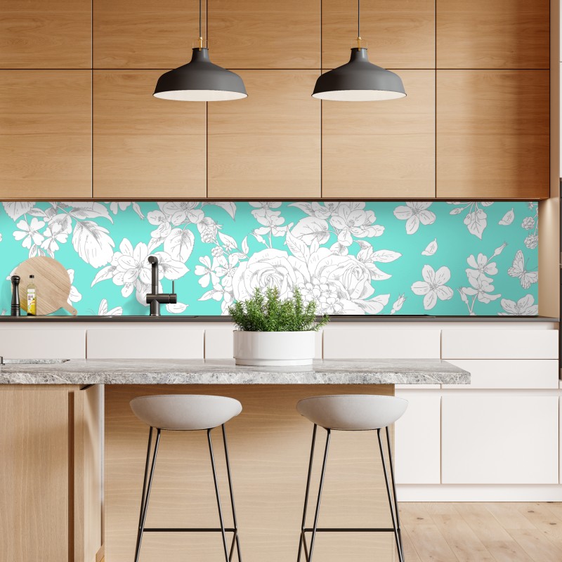 Repositionierbarer Aufkleber leuchtender rosa flamingo am türkisfarbenen strand – Wallnifity®
