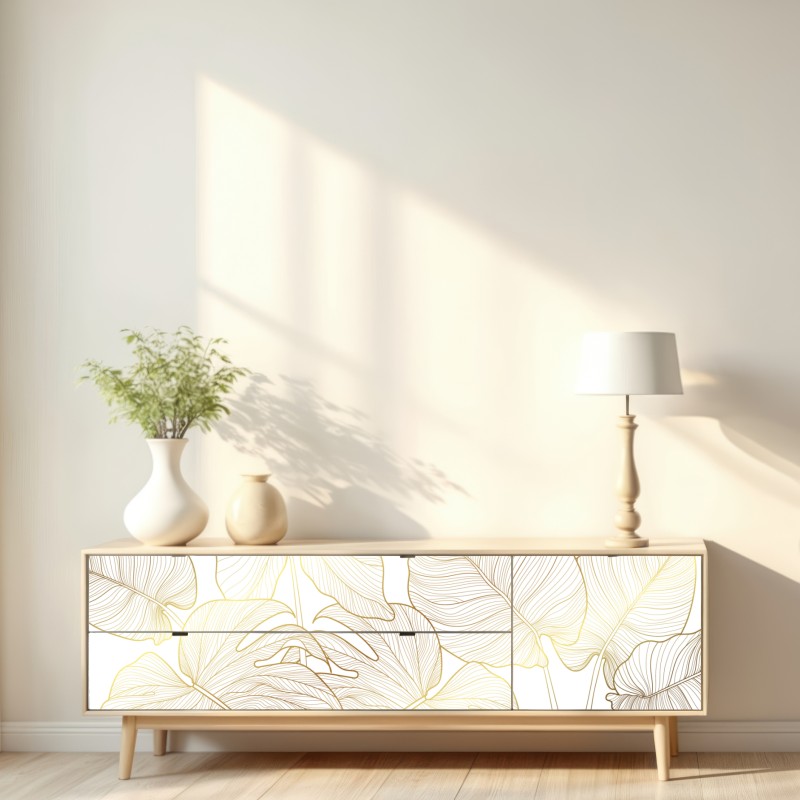 Repositionierbarer Aufkleber goldene botanische blattzeichnung – Wallnifity® Repositionierbarer Aufkleber goldene botanische blattzeichnung – Wallnifity®