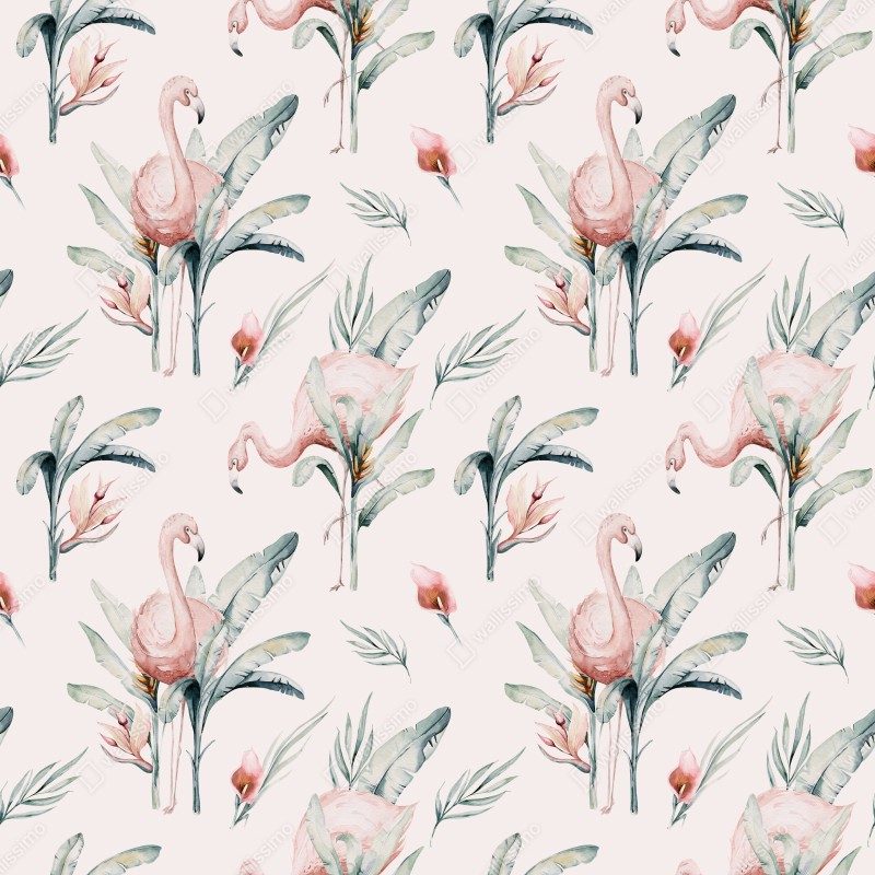 Repositionierbarer Aufkleber aquarell flamingo tropisches muster – Wallnifity® Repositionierbarer Aufkleber aquarell flamingo tropisches muster – Wallnifity®