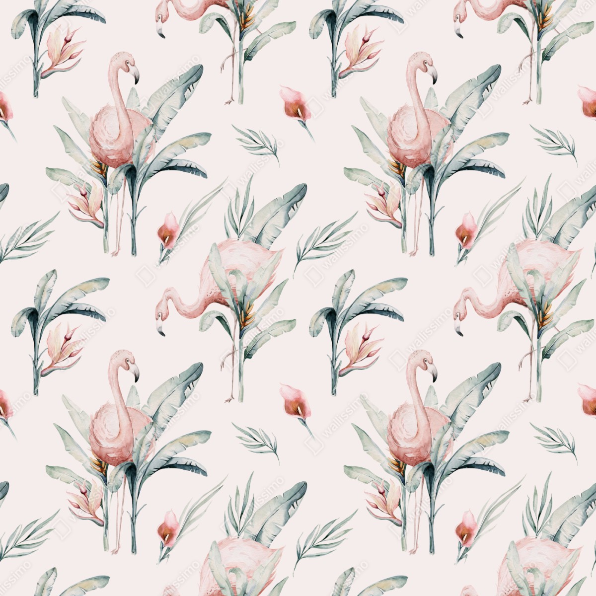 Repositionierbarer Aufkleber aquarell flamingo tropisches muster – Wallnifity® Repositionierbarer Aufkleber aquarell flamingo tropisches muster – Wallnifity®