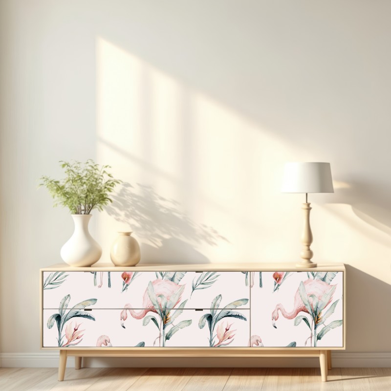 Repositionierbarer Aufkleber aquarell flamingo tropisches muster – Wallnifity® Repositionierbarer Aufkleber aquarell flamingo tropisches muster – Wallnifity®