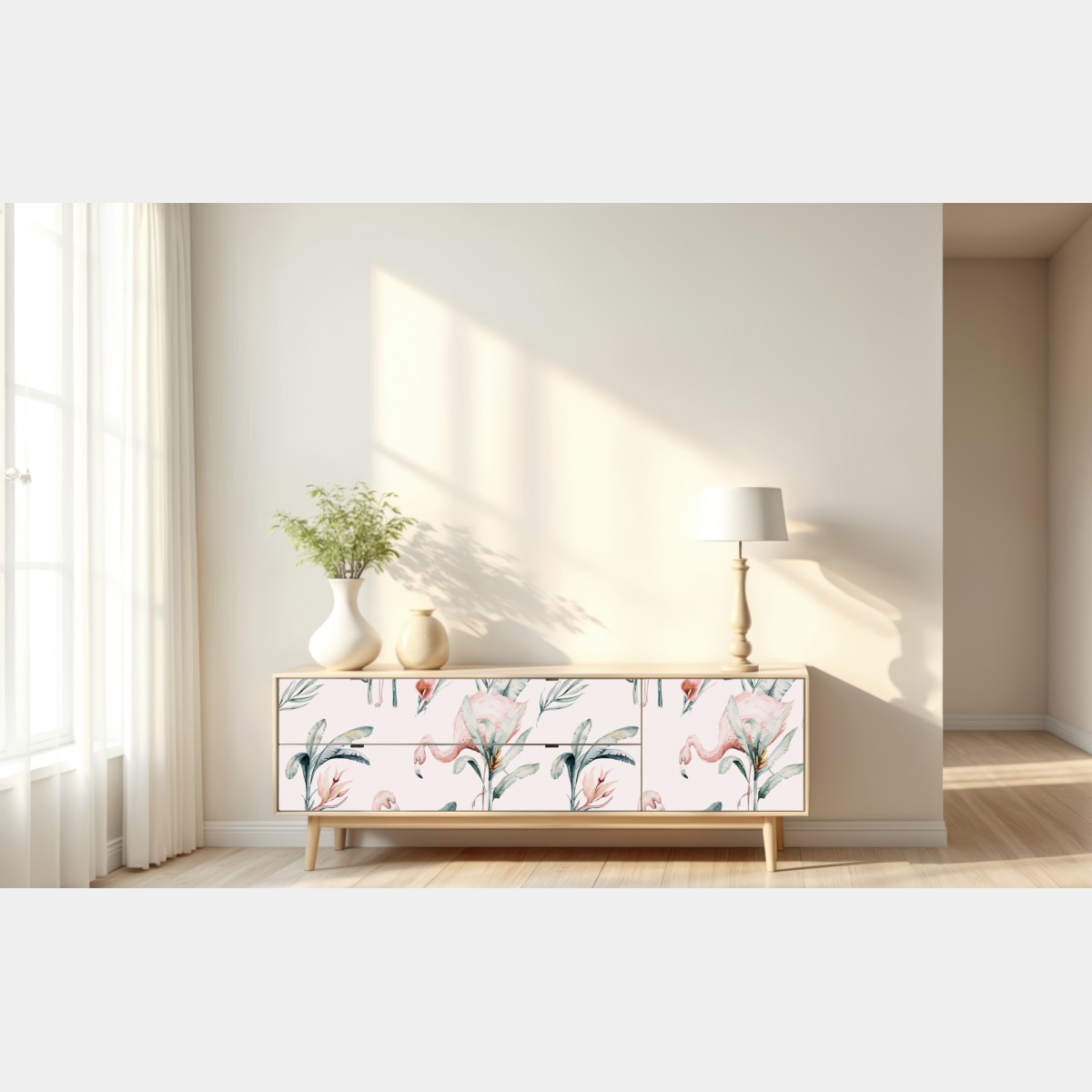 Repositionierbarer Aufkleber aquarell flamingo tropisches muster – Wallnifity® Repositionierbarer Aufkleber aquarell flamingo tropisches muster – Wallnifity®