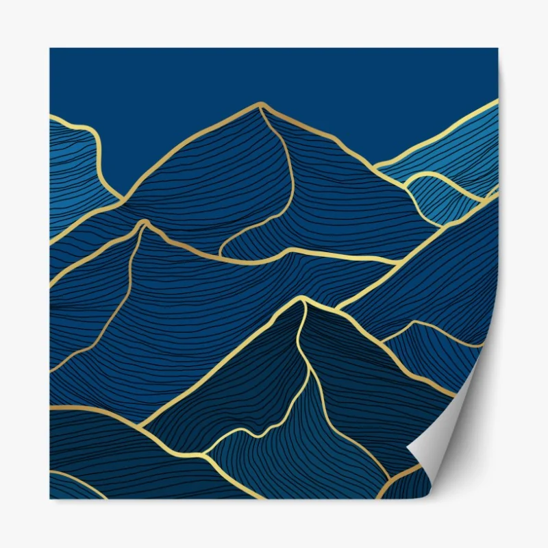 Repositionierbarer Aufkleber goldene linien berglandschaft auf dunkelblauem hintergrund – Wallnifity® Repositionierbarer Aufkleber goldene linien berglandschaft auf dunkelblauem hintergrund – Wallnifity®