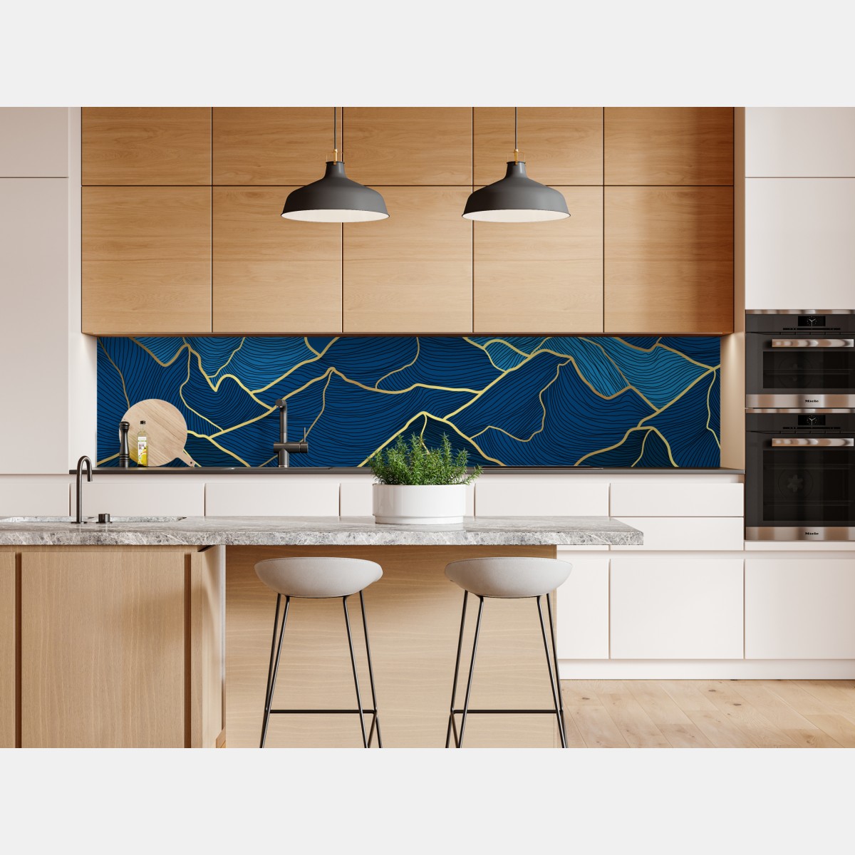 Repositionierbarer Aufkleber goldene linien berglandschaft auf dunkelblauem hintergrund – Wallnifity® Repositionierbarer Aufkleber goldene linien berglandschaft auf dunkelblauem hintergrund – Wallnifity®