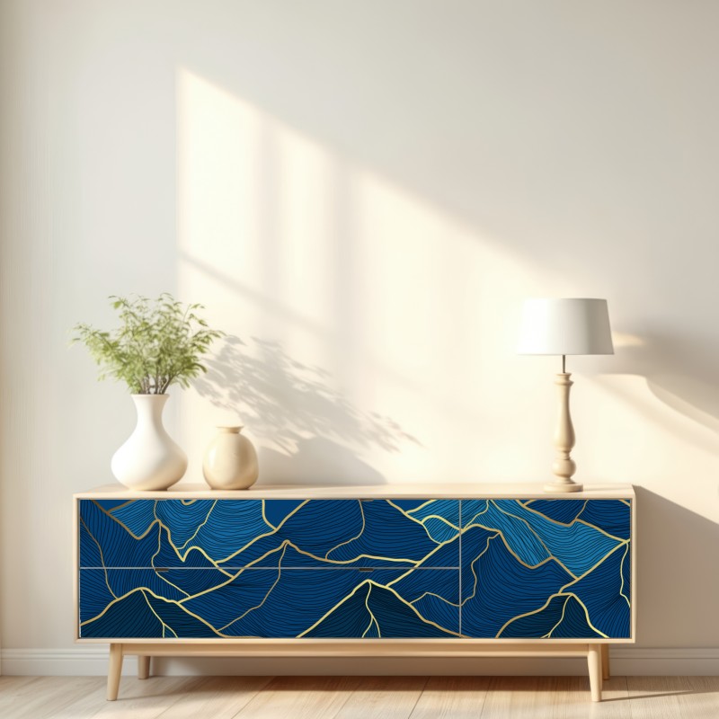 Repositionierbarer Aufkleber goldene linien berglandschaft auf dunkelblauem hintergrund – Wallnifity® Repositionierbarer Aufkleber goldene linien berglandschaft auf dunkelblauem hintergrund – Wallnifity®