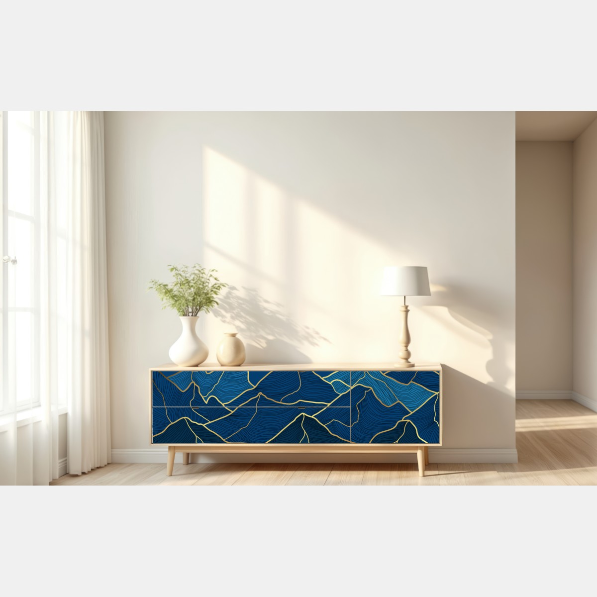 Repositionierbarer Aufkleber goldene linien berglandschaft auf dunkelblauem hintergrund – Wallnifity® Repositionierbarer Aufkleber goldene linien berglandschaft auf dunkelblauem hintergrund – Wallnifity®