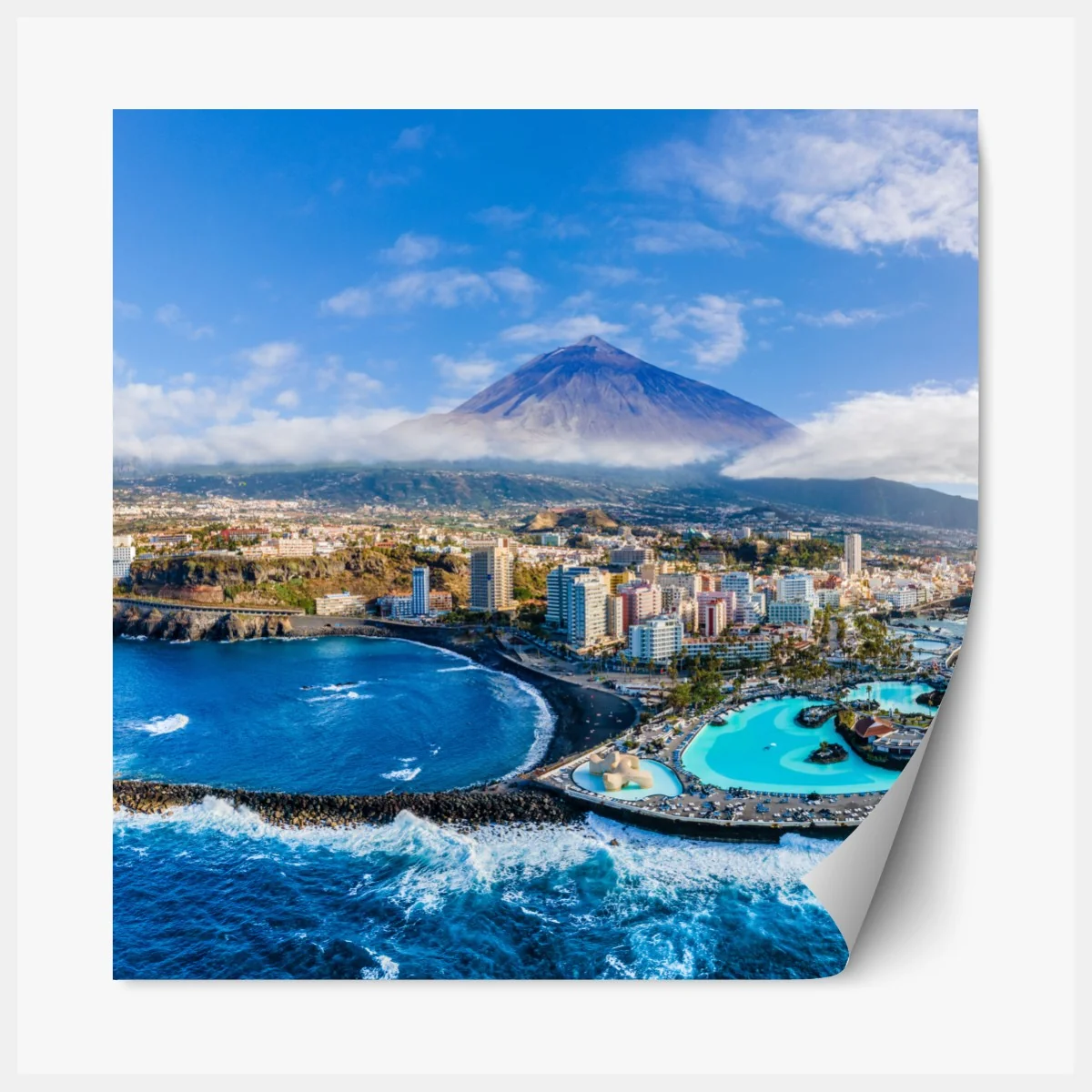 Repositionierbarer Aufkleber luftpanorama der küste von Teneriffa mit dem Mount Teide – Wallnifity® Repositionierbarer Aufkleber luftpanorama der küste von Teneriffa mit dem Mount Teide – Wallnifity®