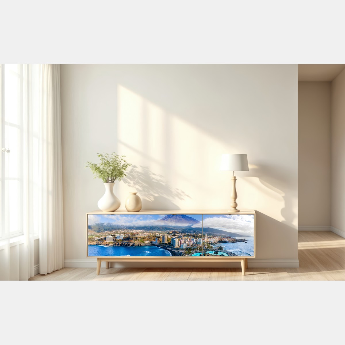 Repositionierbarer Aufkleber luftpanorama der küste von Teneriffa mit dem Mount Teide – Wallnifity® Repositionierbarer Aufkleber luftpanorama der küste von Teneriffa mit dem Mount Teide – Wallnifity®