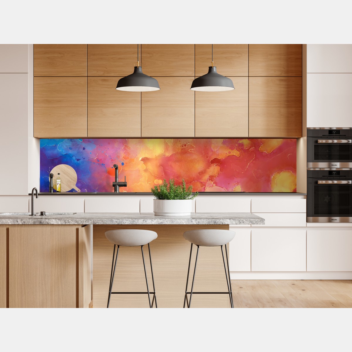 Repositionierbarer Aufkleber lebhafte aquarell-abstraktion in warmen tönen – Wallnifity® Repositionierbarer Aufkleber lebhafte aquarell-abstraktion in warmen tönen – Wallnifity®