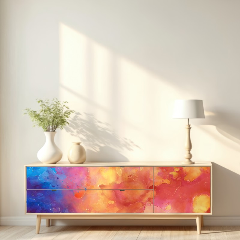Repositionierbarer Aufkleber lebhafte aquarell-abstraktion in warmen tönen – Wallnifity® Repositionierbarer Aufkleber lebhafte aquarell-abstraktion in warmen tönen – Wallnifity®