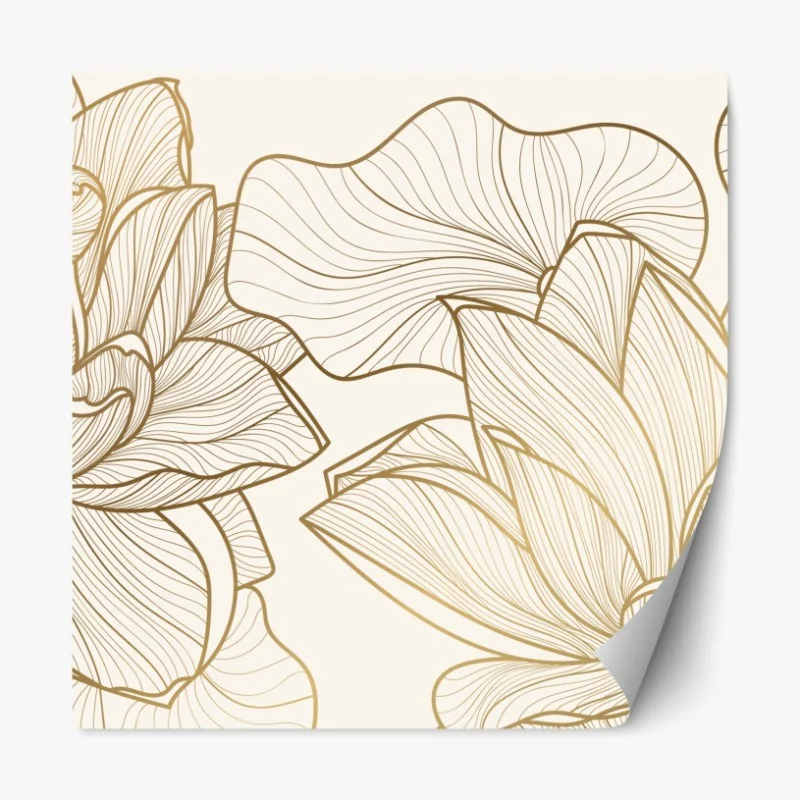 Repositionierbarer Aufkleber elegante goldene linien blumenillustration – Wallnifity® Repositionierbarer Aufkleber elegante goldene linien blumenillustration – Wallnifity®