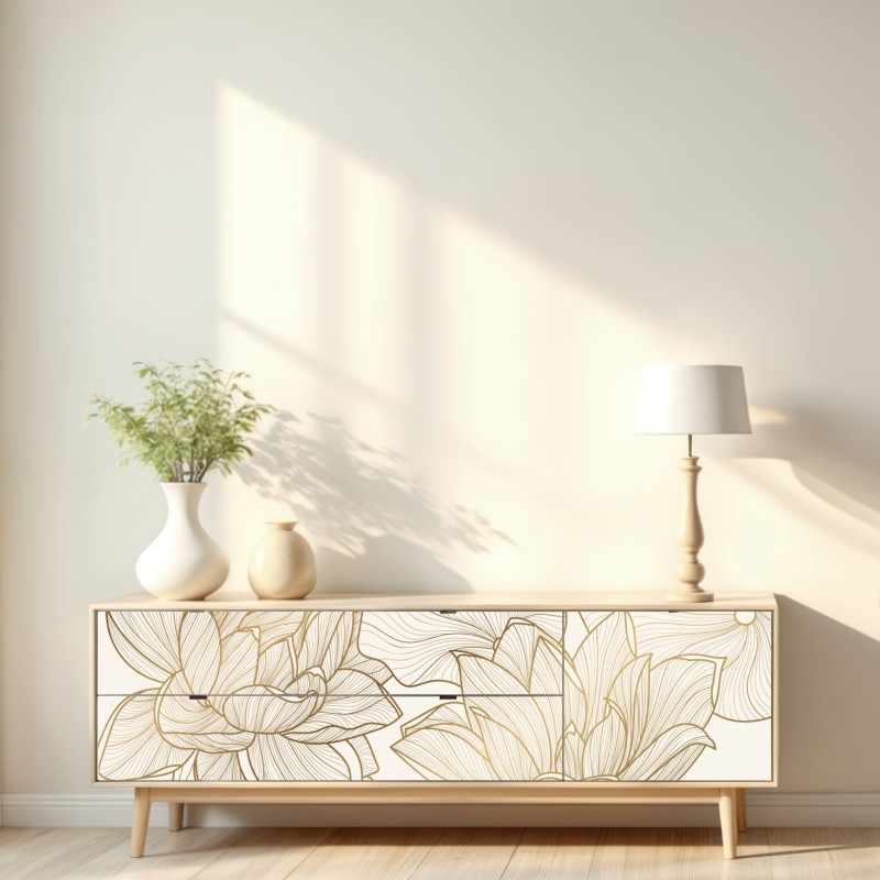 Repositionierbarer Aufkleber elegante goldene linien blumenillustration – Wallnifity® Repositionierbarer Aufkleber elegante goldene linien blumenillustration – Wallnifity®