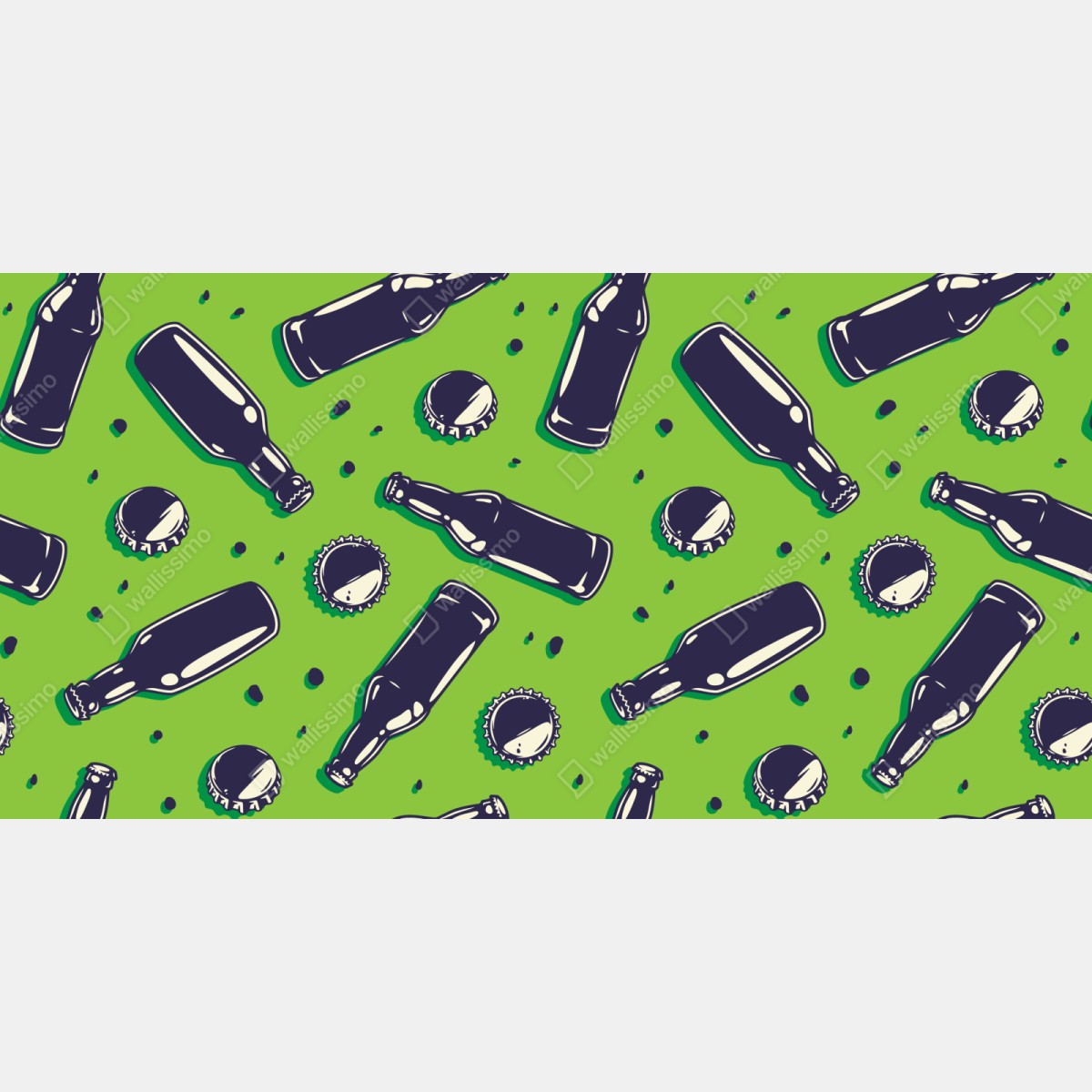 Repositionierbarer Aufkleber grünes pop-art-muster mit bierflaschen und kronkorken – Wallnifity® Repositionierbarer Aufkleber grünes pop-art-muster mit bierflaschen und kronkorken – Wallnifity®
