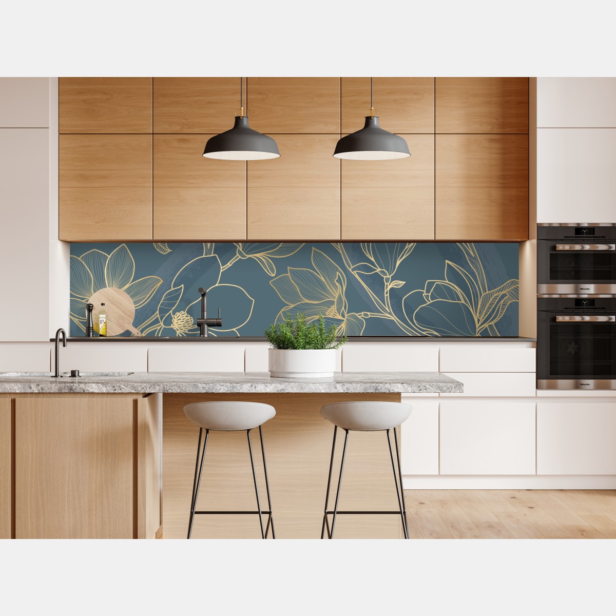 Repositionierbarer Aufkleber goldene magnolie auf türkisfarbenem hintergrund – Wallnifity® Repositionierbarer Aufkleber goldene magnolie auf türkisfarbenem hintergrund – Wallnifity®